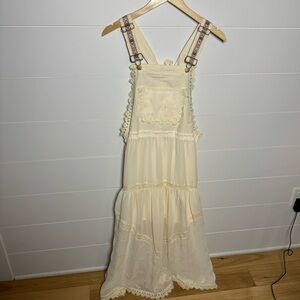 Sleeveless Lace Trim Overall Dress